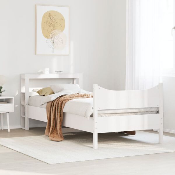 vidaXL Cadre de lit avec t&ecirc;te de lit blanc 90x190cm bois de pin massif