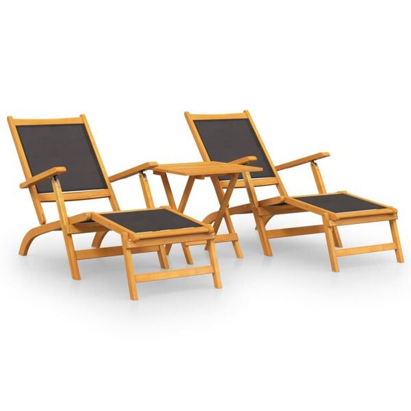 vidaXL Chaises longues d'extérieur et table Acacia massif et textilène