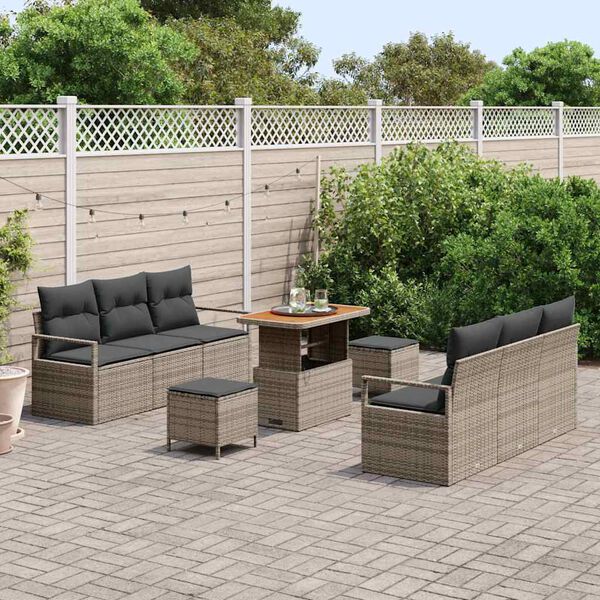 vidaXL Ensemble de canap&eacute; de jardin avec coussin 9 pcs Gris Poly rotin