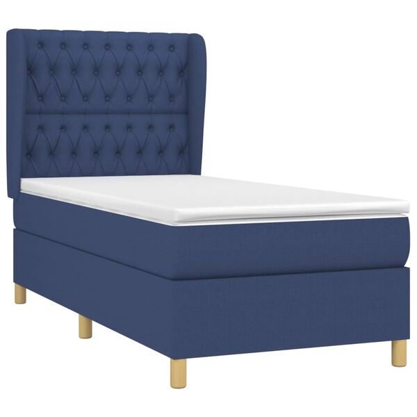 vidaXL Sommier &agrave; lattes de lit avec matelas Bleu 100x200 cm Tissu