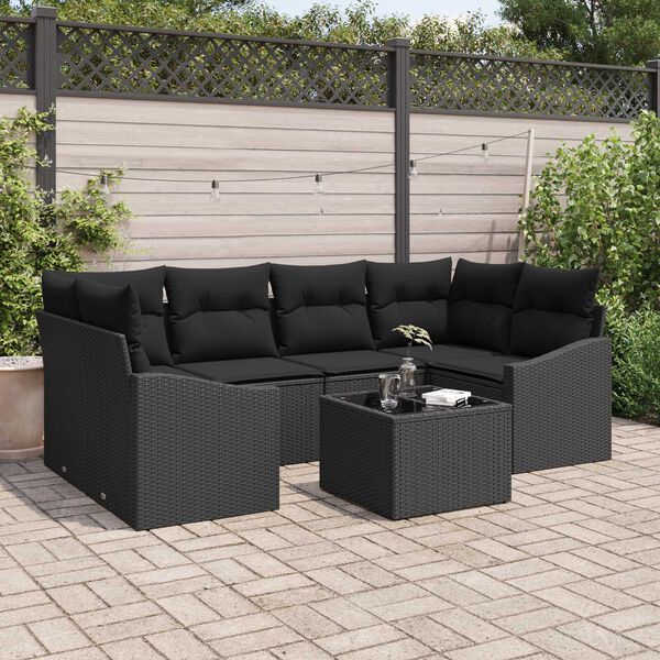 vidaXL Ensemble de Canap&eacute;s avec coussin 7 pcs Noir polyrotin
