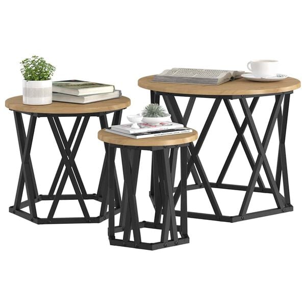 vidaXL Table d'appoint empilable 3 pcs Ch&ecirc;ne artisanal