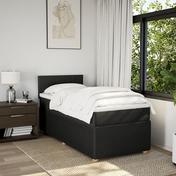 vidaXL Sommier &agrave; lattes de lit avec matelas Noir 100x200 cm Tissu