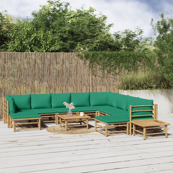vidaXL Salon de jardin 12 pcs avec coussins vert bambou