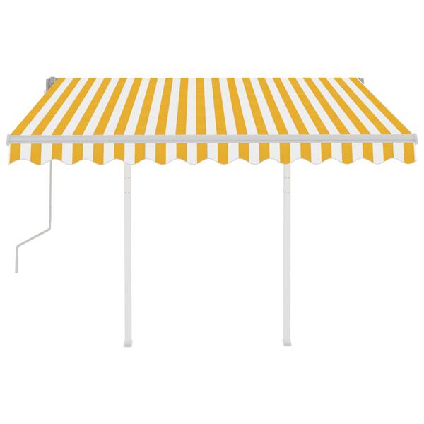 vidaXL Auvent manuel r&eacute;tractable avec poteaux 3x2,5 m Jaune et blanc