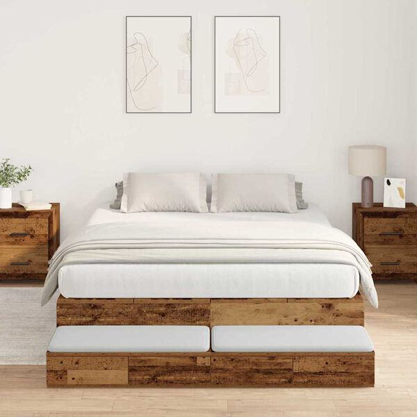 vidaXL Cadre de lit avec rangement avec tiroir Bois Ancien 140 cm