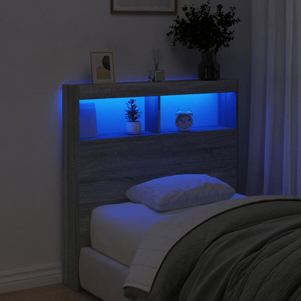 vidaXL Armoire t&ecirc;te de lit avec LED sonoma gris 100x17x102 cm