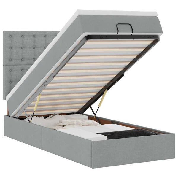 vidaXL Cadre de lit ottoman et matelas gris clair 90x190 cm tissu