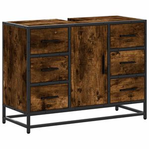 vidaXL Armoire lavabo de salle de bain ch&ecirc;ne fum&eacute; bois d'ing&eacute;nierie