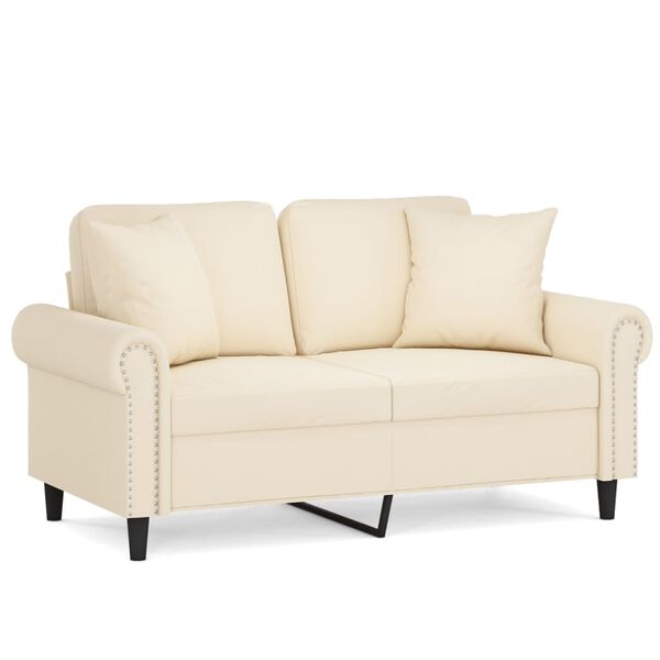 vidaXL Canap&eacute; 2 places et oreillers et coussins Cr&egrave;me 120 cm Velours
