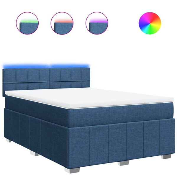 vidaXL Sommier &agrave; lattes de lit avec matelas Bleu 140x200 cm Tissu