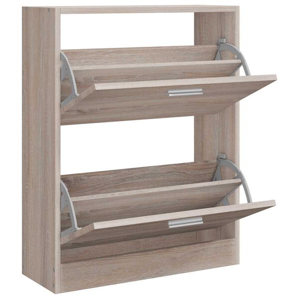 vidaXL Meuble &agrave; chaussures en bois avec 2 compartiments Aspect ch&ecirc;ne