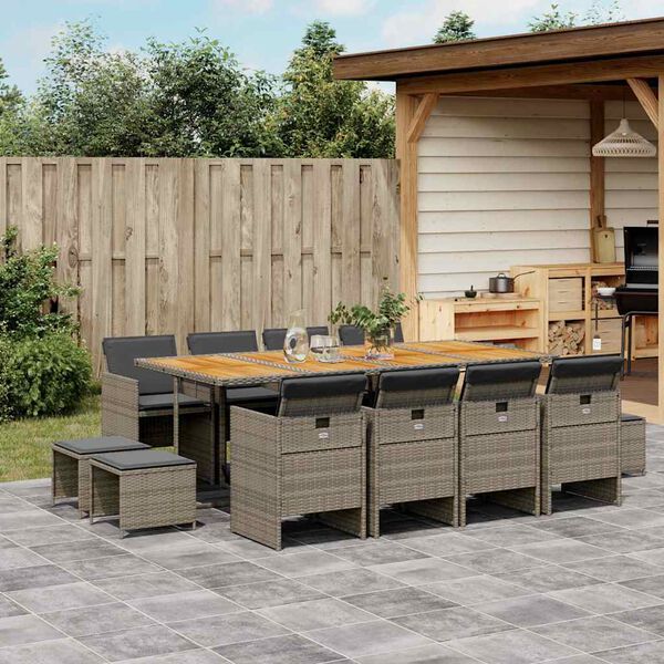 vidaXL Ensemble &agrave; manger de jardin coussins 13 pcs gris r&eacute;sine tress&eacute;e
