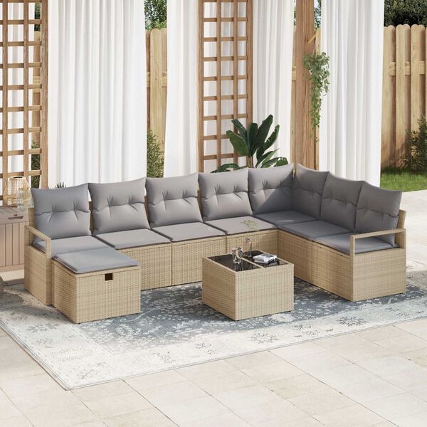 vidaXL Ensemble de canap&eacute; de jardin 9 pcs Beige Poly rotin