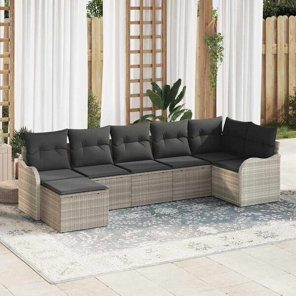 vidaXL Ensemble de canap&eacute; de jardin 7 pcs Gris clair Poly rotin