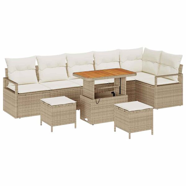 vidaXL Ensemble de canap&eacute; de jardin 9 pcs Beige Poly rotin