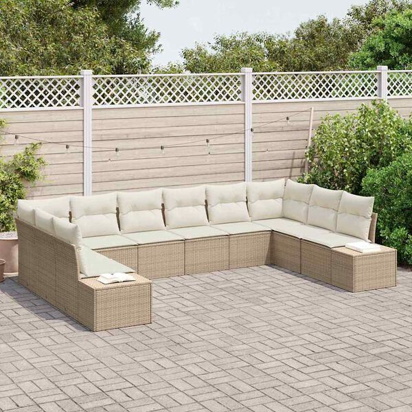 vidaXL Ensemble de canap&eacute; de jardin 10 pcs Beige polyrotin