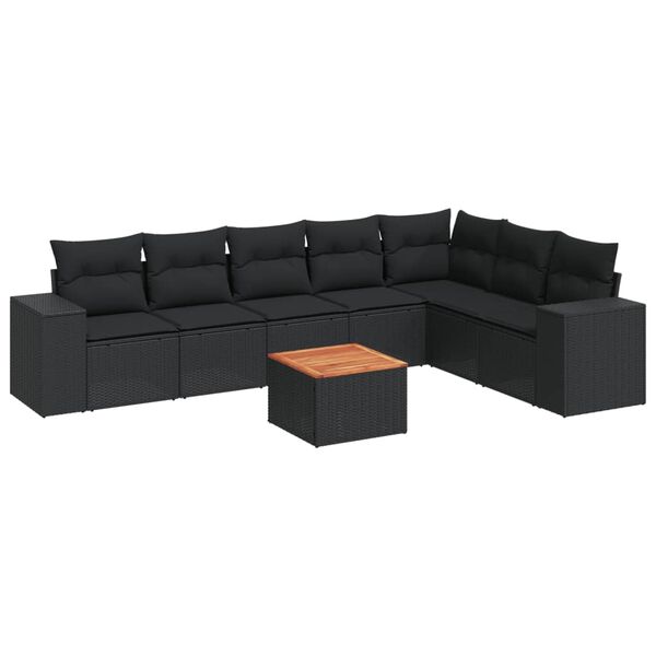 vidaXL Salon de jardin 8 pcs avec coussins noir r&eacute;sine tress&eacute;e