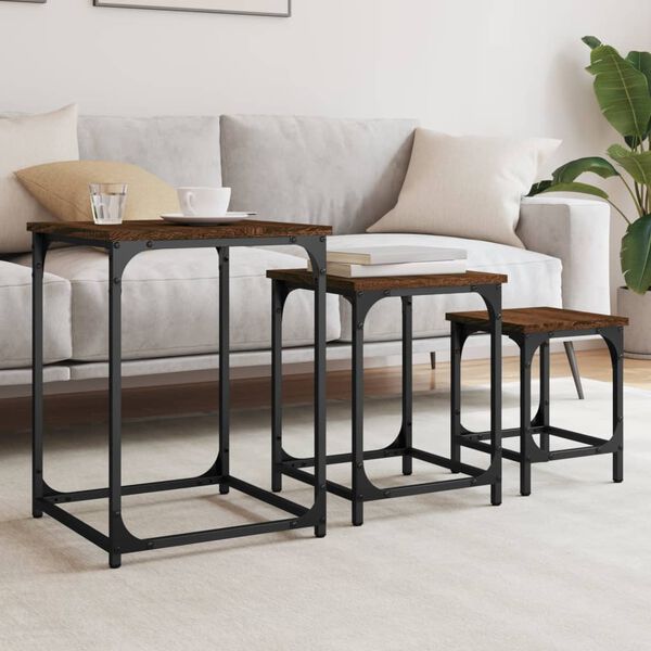 vidaXL Tables basses gigognes 3 pcs ch&ecirc;ne marron bois d'ing&eacute;nierie