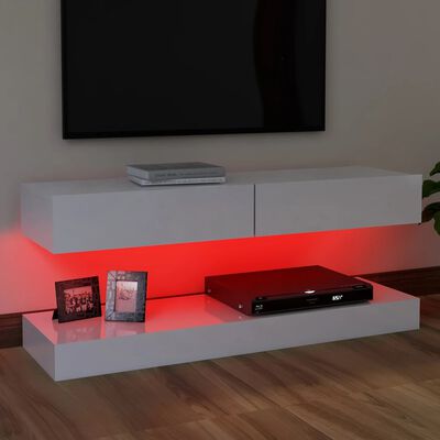 vidaXL Meuble TV avec lumières LED Blanc brillant 120x35 cm