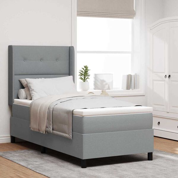 vidaXL Lit &agrave; ressort LED avec matelas Gris clair 100 x 200 cm tissu