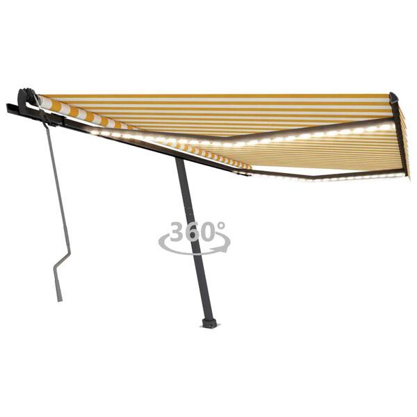 vidaXL Auvent manuel r&eacute;tractable avec LED 450x350 cm Jaune et blanc