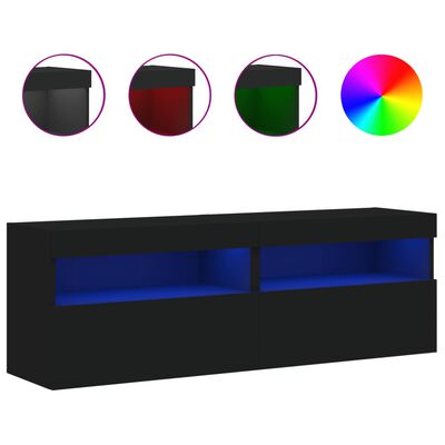 vidaXL Meubles TV muraux avec lumières LED 2 pcs noir 60x30x40 cm