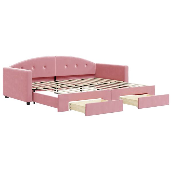 vidaXL Lit de jour avec gigogne et tiroirs sans matelas rose 90x200 cm