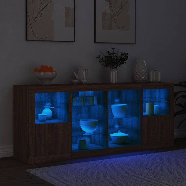 vidaXL Buffet avec lumi&egrave;res LED ch&ecirc;ne marron 163x37x67 cm