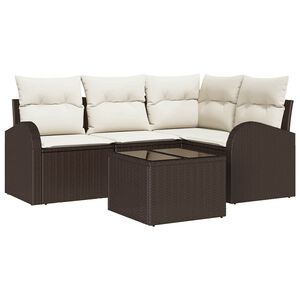 vidaXL Ensemble de canap&eacute; de jardin 5 pcs Marron et blanc polyrotin