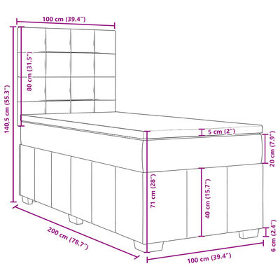 vidaXL Sommier à lattes de lit avec matelas Gris clair 100x200cm Tissu