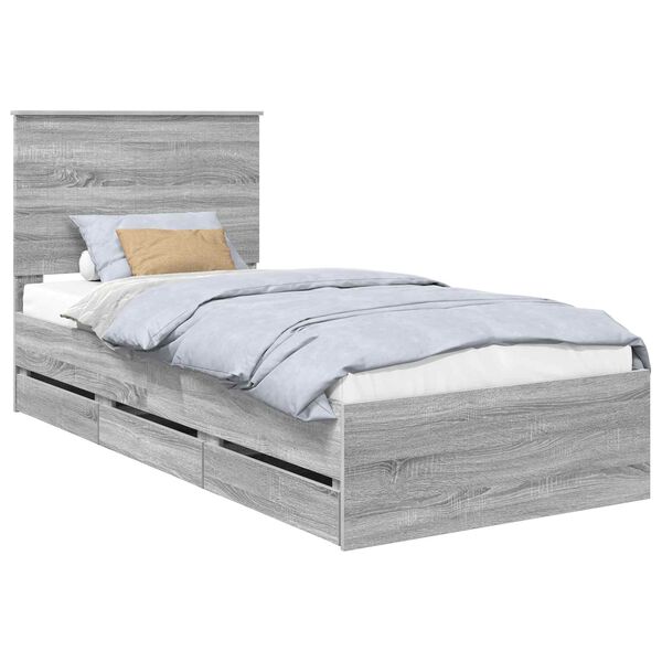 vidaXL Cadre de lit Gris Sonoma 90 x 190 cm Bois Ing&eacute;nierie