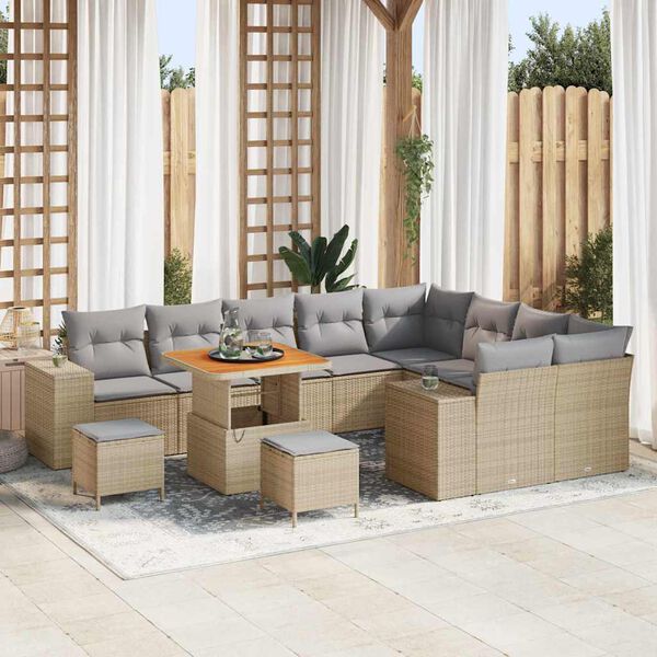 vidaXL Ensemble de canap&eacute; de jardin 12 pcs Beige et Gris clair