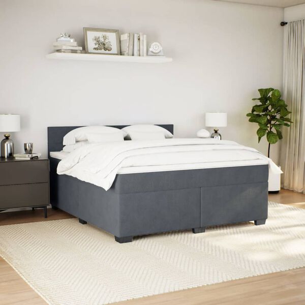 vidaXL Sommier &agrave; lattes de lit et matelas Gris fonc&eacute; 180x200cm Velours