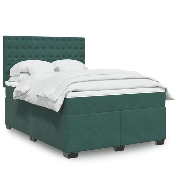 vidaXL Sommier &agrave; lattes de lit et matelas Vert fonc&eacute; 140x190cm Velours