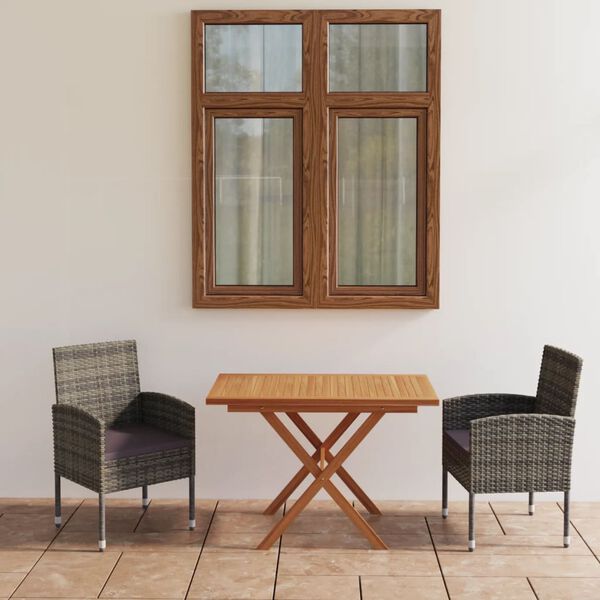 vidaXL Ensemble &agrave; manger de jardin 3 pcs R&eacute;sine tress&eacute;e et acacia