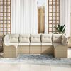vidaXL Ensemble de canap&eacute; de jardin 7 pcs Beige et blanc Poly rotin