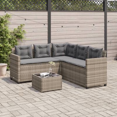 vidaXL Canapé de jardin avec table et coussins en forme de L gris