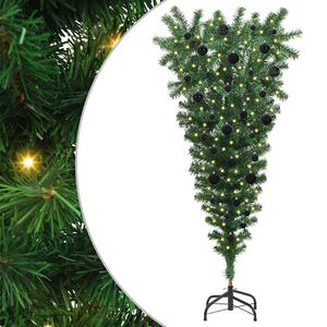 vidaXL Sapin de No&euml;l artificiel pr&eacute;-&eacute;clair&eacute; &agrave; l'envers avec ensemble de boules