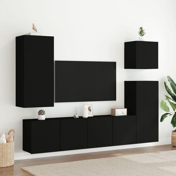vidaXL Unit&eacute;s murales TV 5 pcs noir bois d'ing&eacute;nierie