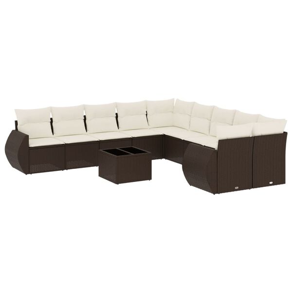 vidaXL Salon de jardin et coussins 11 pcs marron r&eacute;sine tress&eacute;e