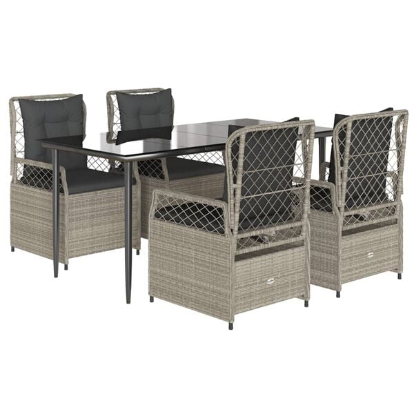 vidaXL Ensemble &agrave; manger de jardin et coussins 5 pcs gris clair rotin