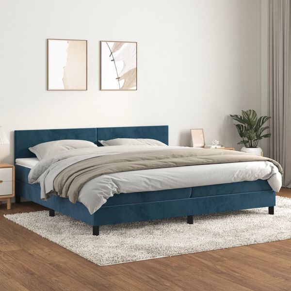 vidaXL Sommier &agrave; lattes de lit et matelas Bleu fonc&eacute; 200x200cm Velours