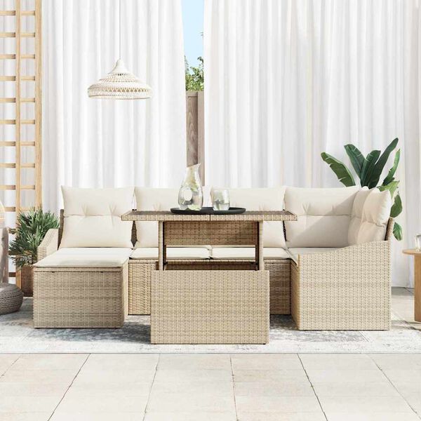 vidaXL Ensemble de canap&eacute; de jardin avec coussin 7 pcs beige et cr&egrave;me