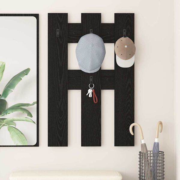 vidaXL Porte-manteau mural Montage mural Ch&ecirc;ne noir 65 x 3 x 100 cm