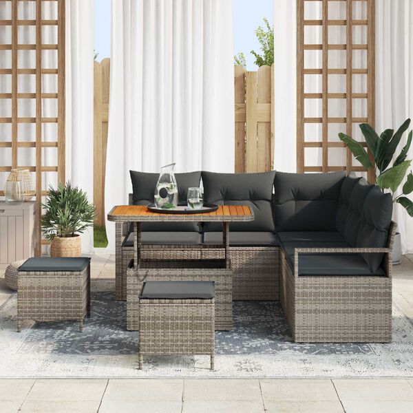 vidaXL Ensemble de canap&eacute; de jardin avec coussin 8 pcs Gris polyrotin