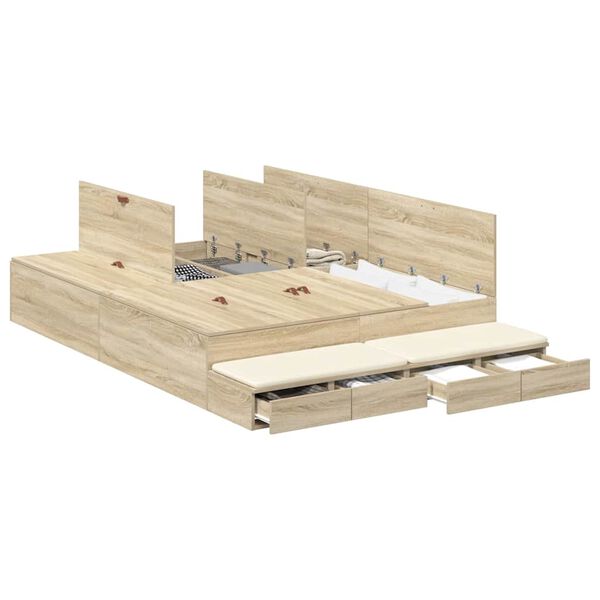 vidaXL Cadre de lit avec rangement avec tiroir Ch&ecirc;ne Sonoma 135 cm