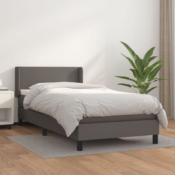 vidaXL Sommier &agrave; lattes de lit avec matelas Gris 100x200 cm Similicuir