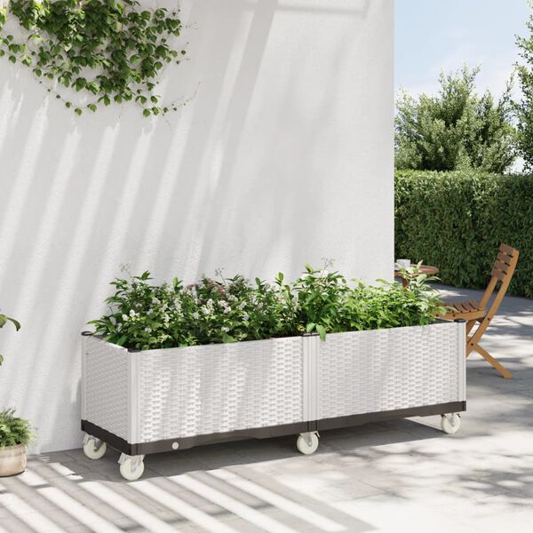 vidaXL Jardini&egrave;re &agrave; roulettes blanc 160x50x54 cm PP