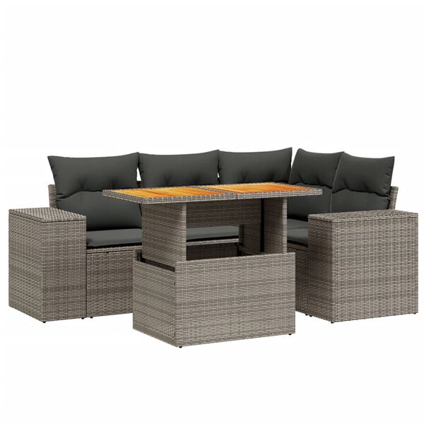 vidaXL Salon de jardin 5 pcs avec coussins gris r&eacute;sine tress&eacute;e